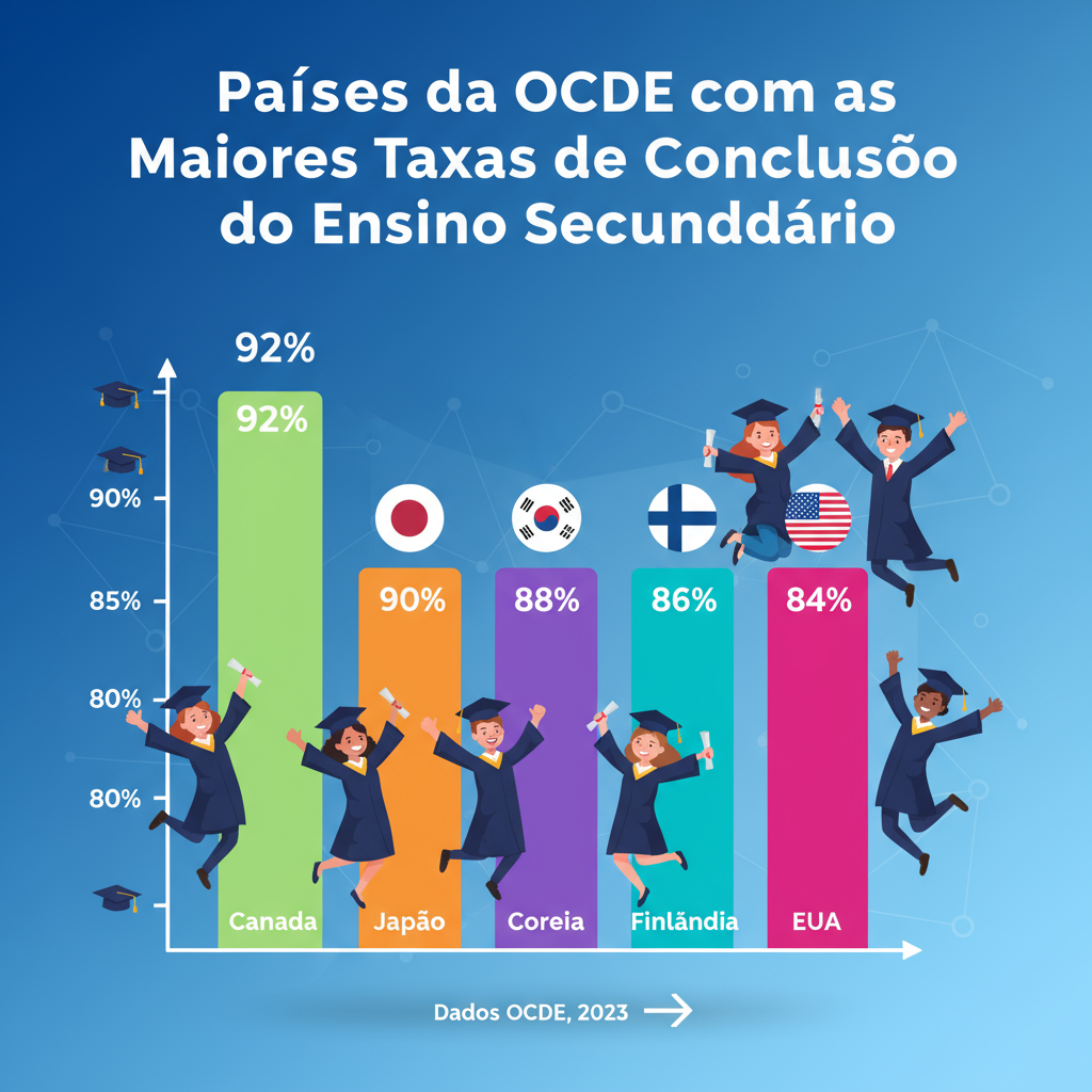 Países da OCDE com as Maiores Taxas de Conclusão do Ensino Secundário